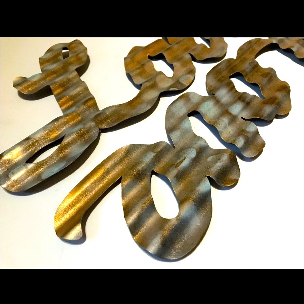 LOVE Signs Metal Wall Piece. 16.5 Inches Long. Gold & Powder Blue Polka Dot.NWOT
